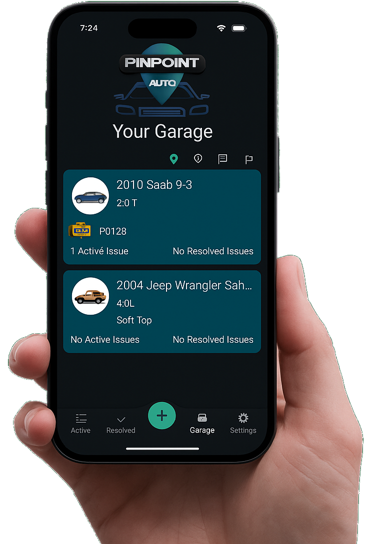 Pinpoint Auto app on phone