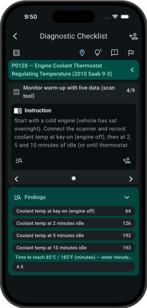 Pinpoint Auto diagnostic checklist
